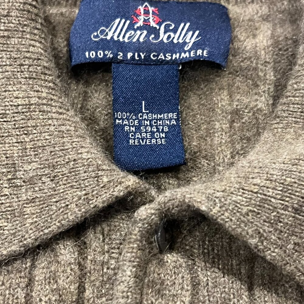 Allen Solly Cashmere 2-Ply Cable Knit Polo Sweater, Olive Green, L - Picture 2 of 8